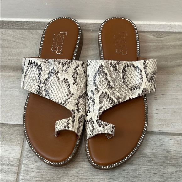 Franco Sarto Shoes - Franco Sarto Beige Snake Print Slides